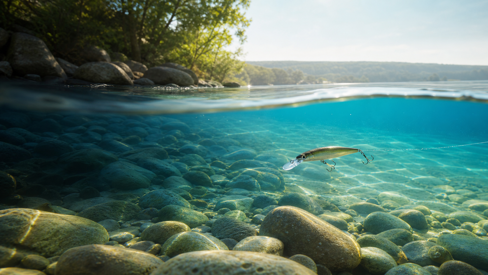 Leurre PSYKO LURES sous la surface d'une eau claire